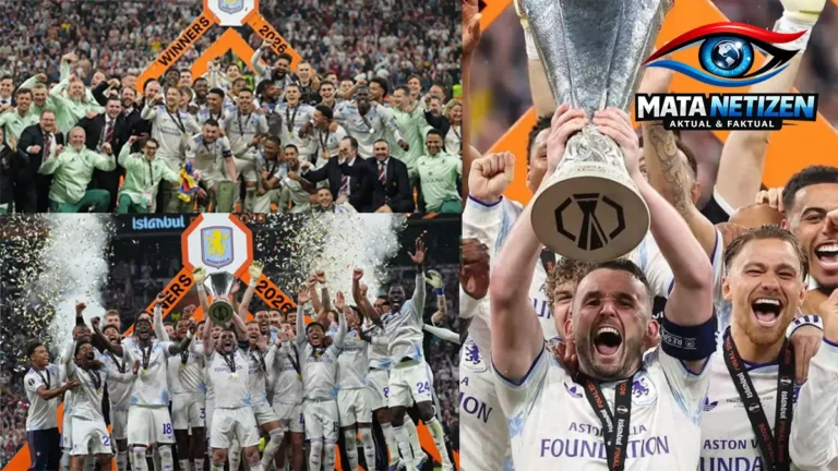 Aston Villa merayakan kemenangan usai menjuarai Liga Europa 2026 setelah mengalahkan Freiburg 3-0 di Istanbul