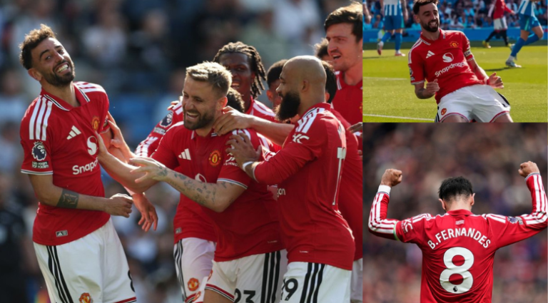 Bruno Fernandes merayakan rekor 21 assist saat Manchester United menang atas Brighton