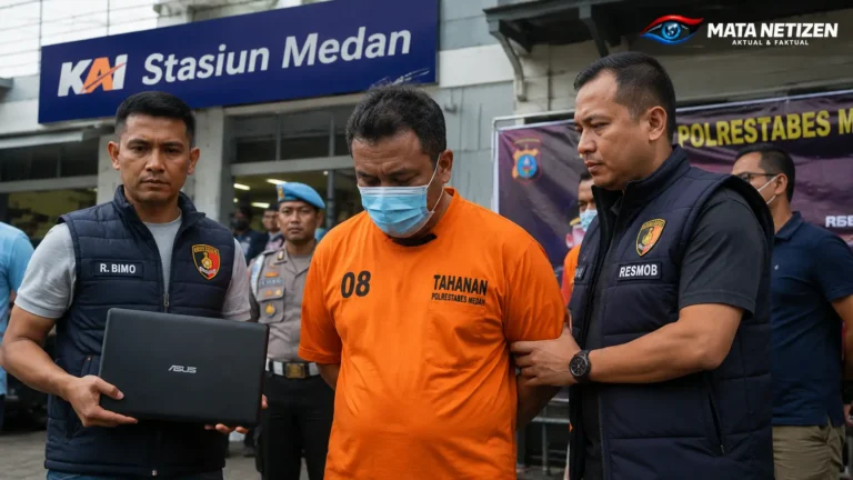 Ilustrasi penangkapan tersangka kasus pencurian laptop di Stasiun Kereta Api Medan oleh personel Polrestabes Medan setelah buron selama empat bulan.
