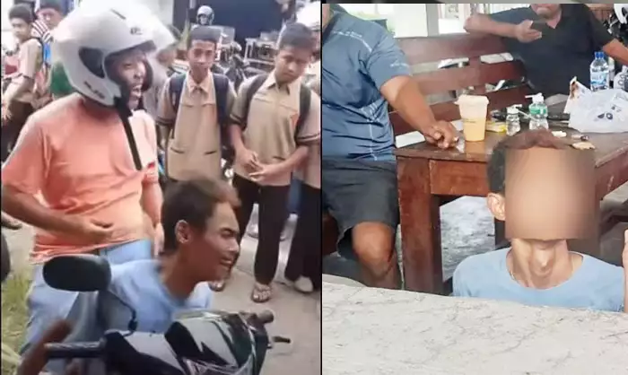 ANIAYA IBU KANDUNG— Pemuda yang menganiaya ibu kandungnya ditangkap Tim Klewang Polresta Padang. foto : netizen padang
